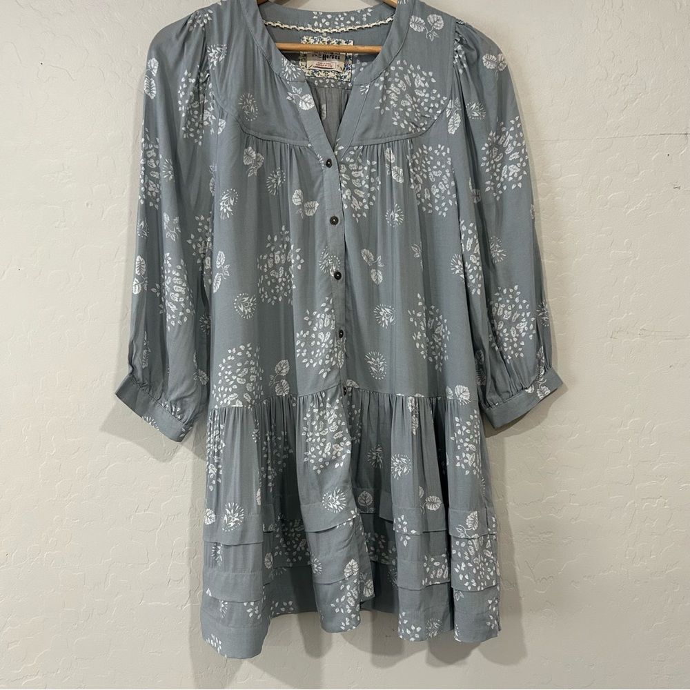 Anthropologie Holding Horses Tiered Dress‎ XS Gray Floral Boho Romantic